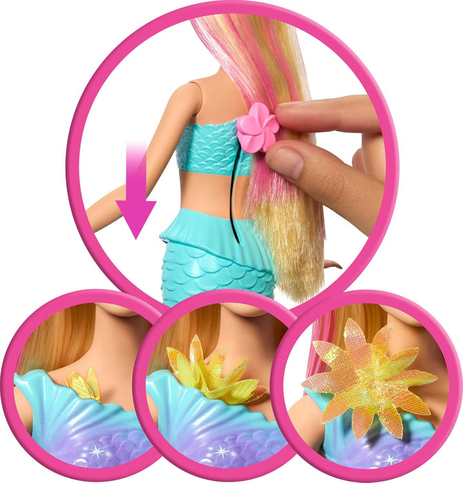 Barbie Mermaid Toy Dolls with Surprise Magic Blooming Flowers Feature, Ombre Tails, Pearl Headband Accessory & Long Blonde Hair with Pink Highlights, JDM72