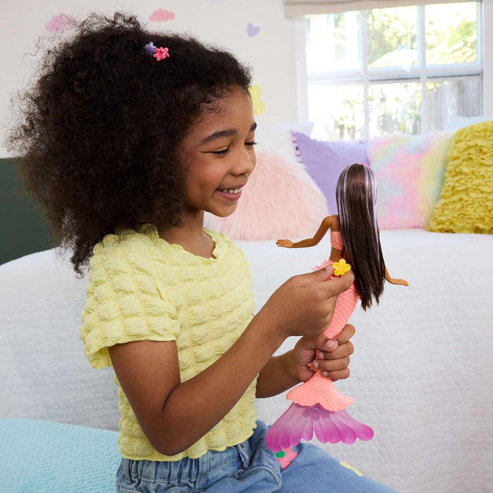 Barbie Mermaid Toy Dolls with Surprise Magic Blooming Flowers Feature, Ombre Tails, Pearl Headband Accessory & Long Blonde Hair with Pink Highlights, JDM72