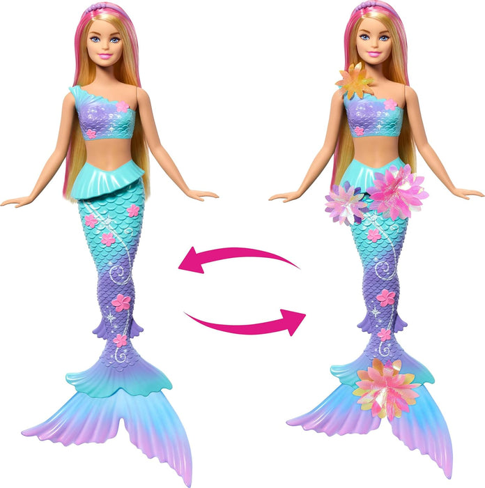 Barbie Mermaid Toy Dolls with Surprise Magic Blooming Flowers Feature, Ombre Tails, Pearl Headband Accessory & Long Blonde Hair with Pink Highlights, JDM72