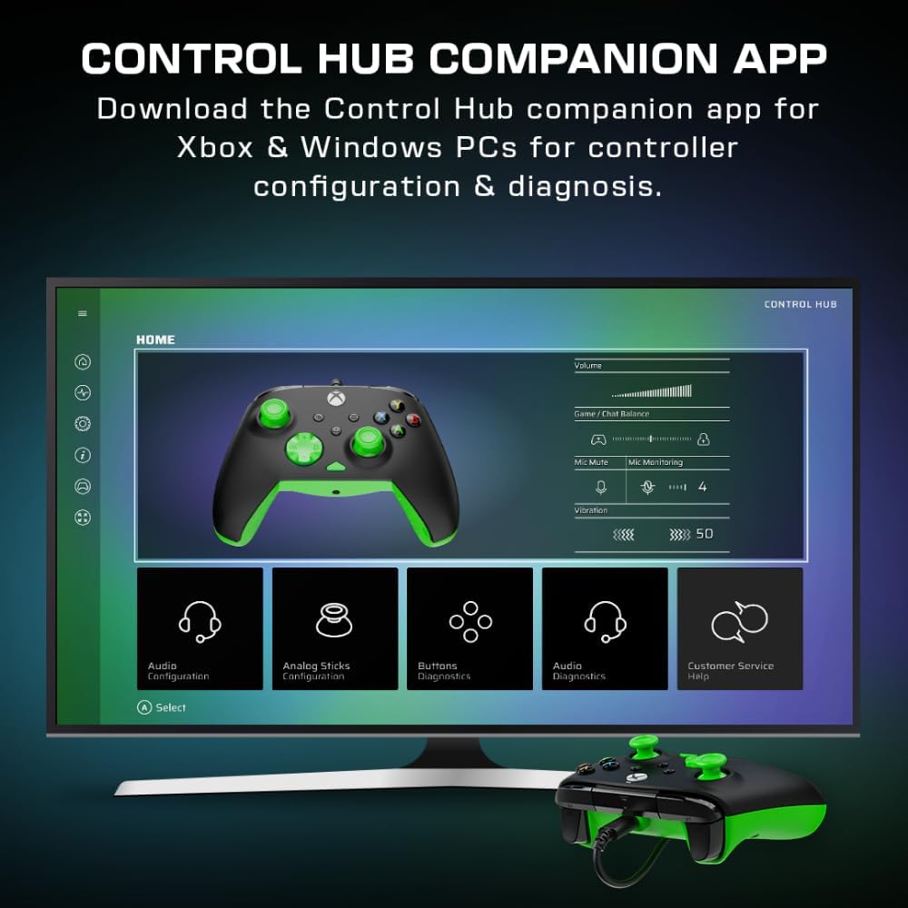 Turtle Beach Rematch Core Zwart/Groen Bekabelde Gamingcontroller – Gelicentieerd voor Xbox Series X en S, Xbox One en Windows-PCs – 2-Stops Impulstriggers, Audiobediening, Kabel van 2.5 m