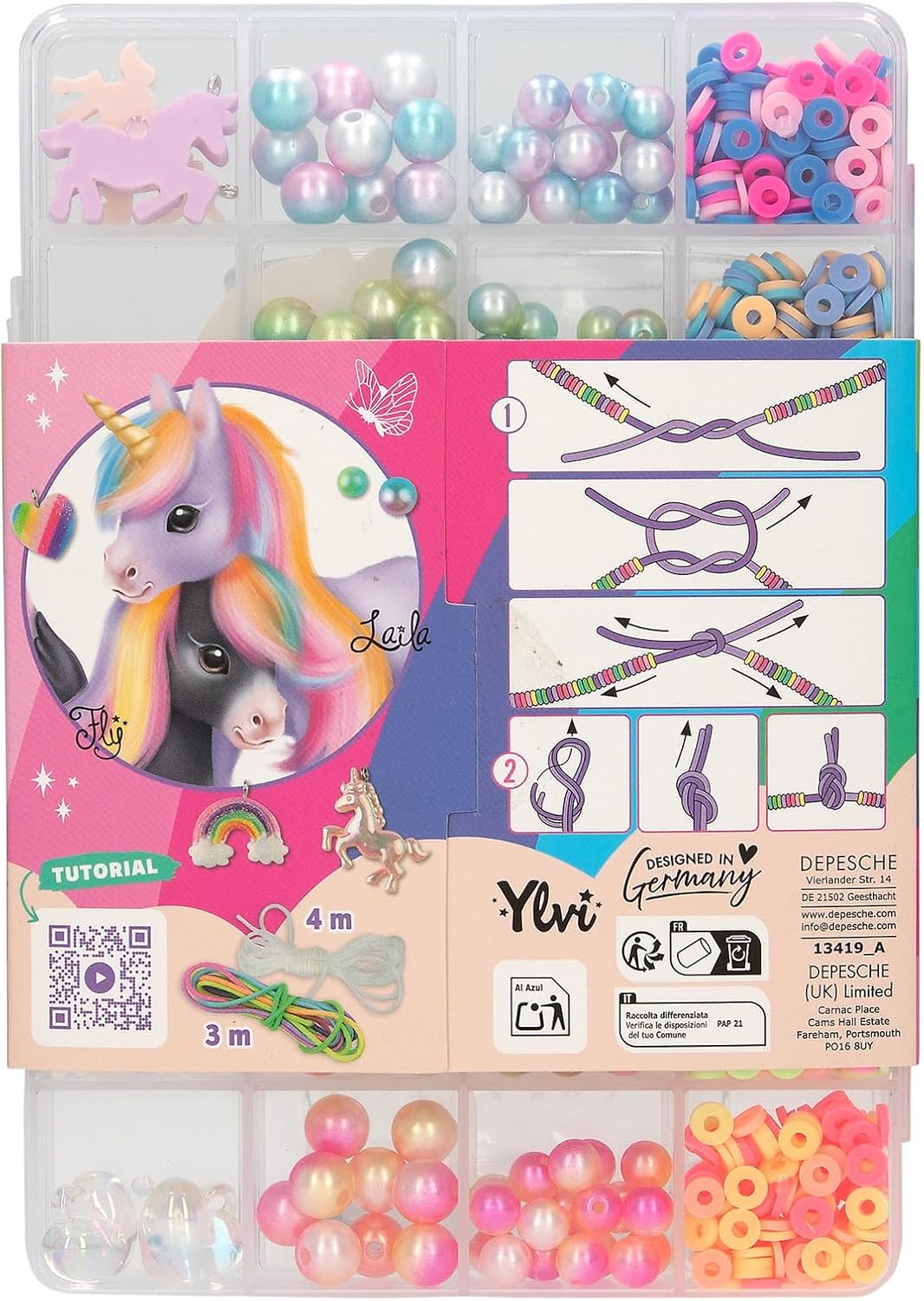 Depesche 13419 Ylvi - DIY Regenboogkralenset, 18 soorten kralen in regenboogkleuren incl. hanger, voor het creatief ontwerpen van armbanden en kettingen