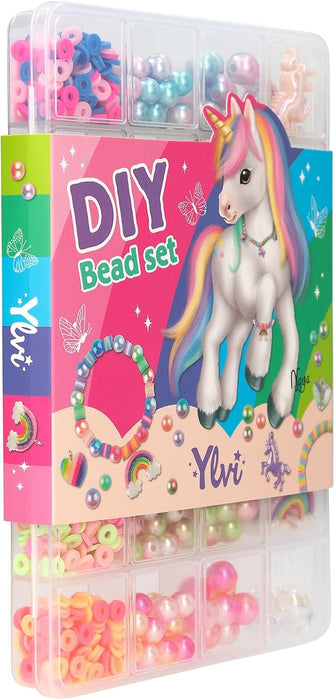 Depesche 13419 Ylvi - DIY Regenboogkralenset, 18 soorten kralen in regenboogkleuren incl. hanger, voor het creatief ontwerpen van armbanden en kettingen