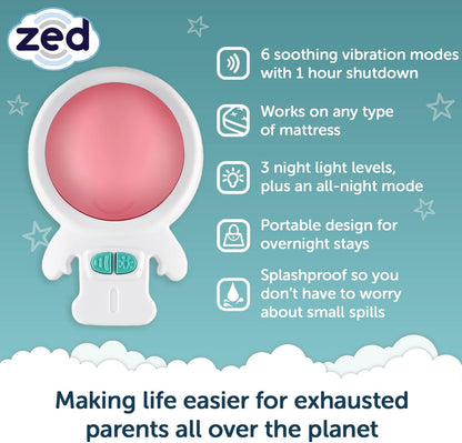 Zed by Rockit - Vibration Sleep Aid met kalmerend rood nachtlicht. voor kinderbedjes, wiegjes, moses manden en babybedjes. 6 rustgevende vibratie-instellingen.