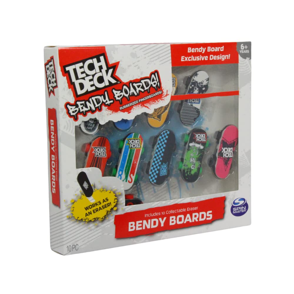 TECH DECK Bendy Boards - Juego de 5 patinetas de goma con ruedas de trabajo para usar como mini borradores coleccionables de patineta