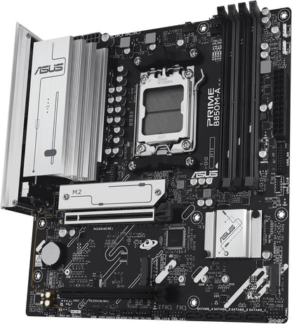 ASUS PRIME B850M-A-CSM, AMD mATX Motherboard, DDR5 Slot, PCIe 5.0 Ready, 3 M.2 Slots, Ethernet Realtek 2.5 Gb, DisplayPort, HDMI, Front USB-C 5 Gbps, BIOS FlashBack, Aura Sync