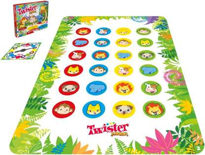 Twister Junior Dierenavonturen, dubbelzijdige mat, 2 spellen in 1, partyspel, binnenspel voor 2-4 spelers (Franse versie