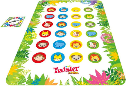 Twister Junior Dierenavonturen, dubbelzijdige mat, 2 spellen in 1, partyspel, binnenspel voor 2-4 spelers (Franse versie