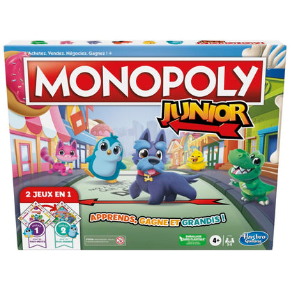 Hasbro Gaming Monopoly Junior Board Game, 2-Sided Game Board, 2 Games in 1, Monopoly Game for Younger Kids; Kids Games, Junior Games (French Version