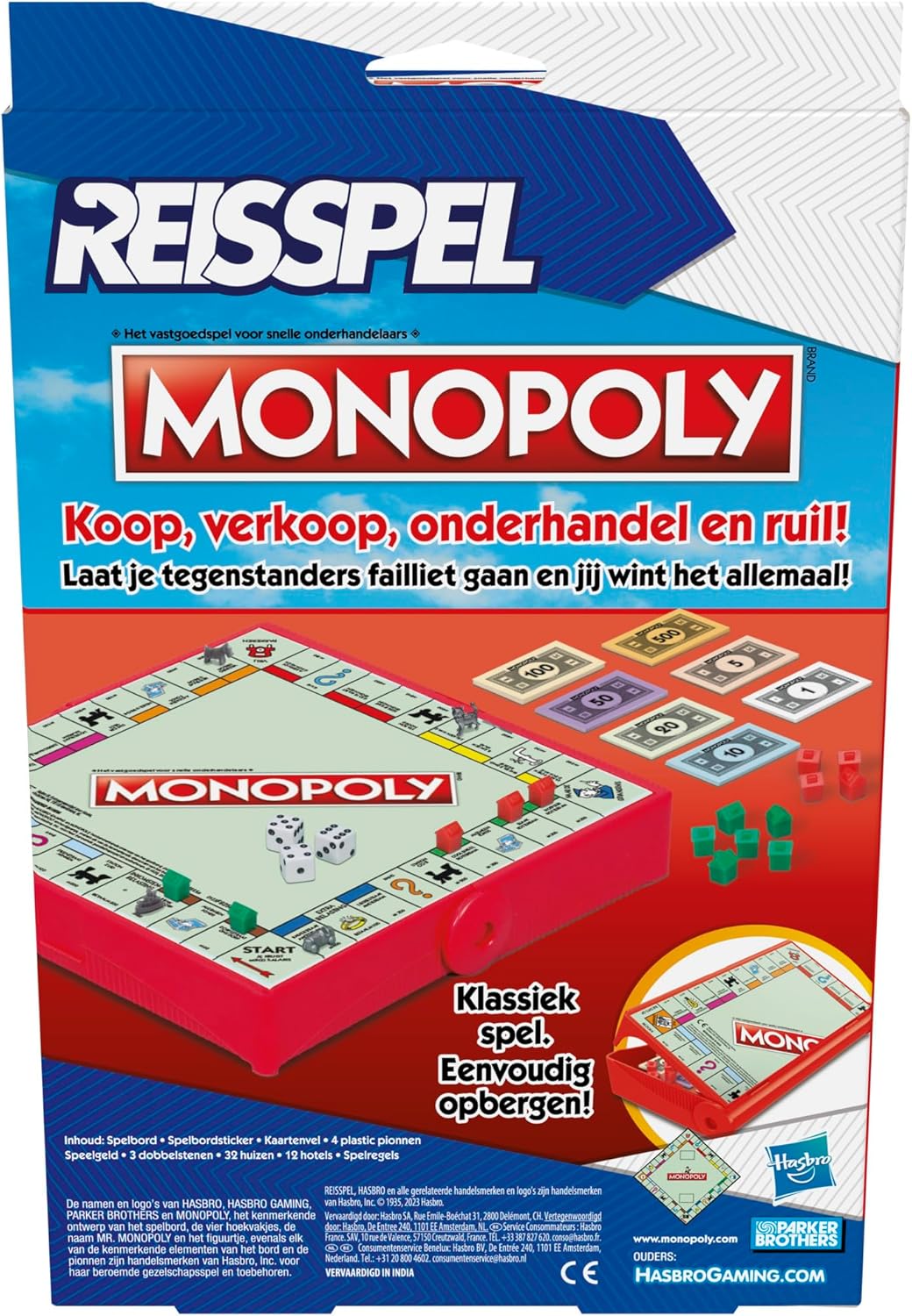 Monopoly Travel Edition, Portable Game for 2-4 Players, Travel Game for Children from 8 Years (Dutch Version