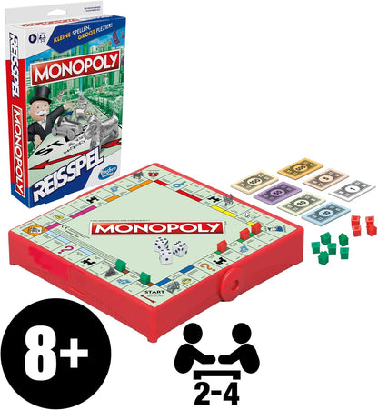 Monopoly Travel Edition, Portable Game for 2-4 Players, Travel Game for Children from 8 Years (Dutch Version