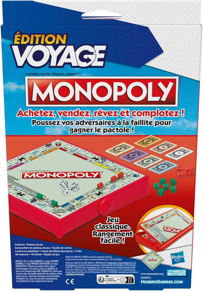 Monopoly Edizione di viaggio, gioco portatile per 2-4 giocatori, gioco di viaggio per bambini da 8 anni (versione francese