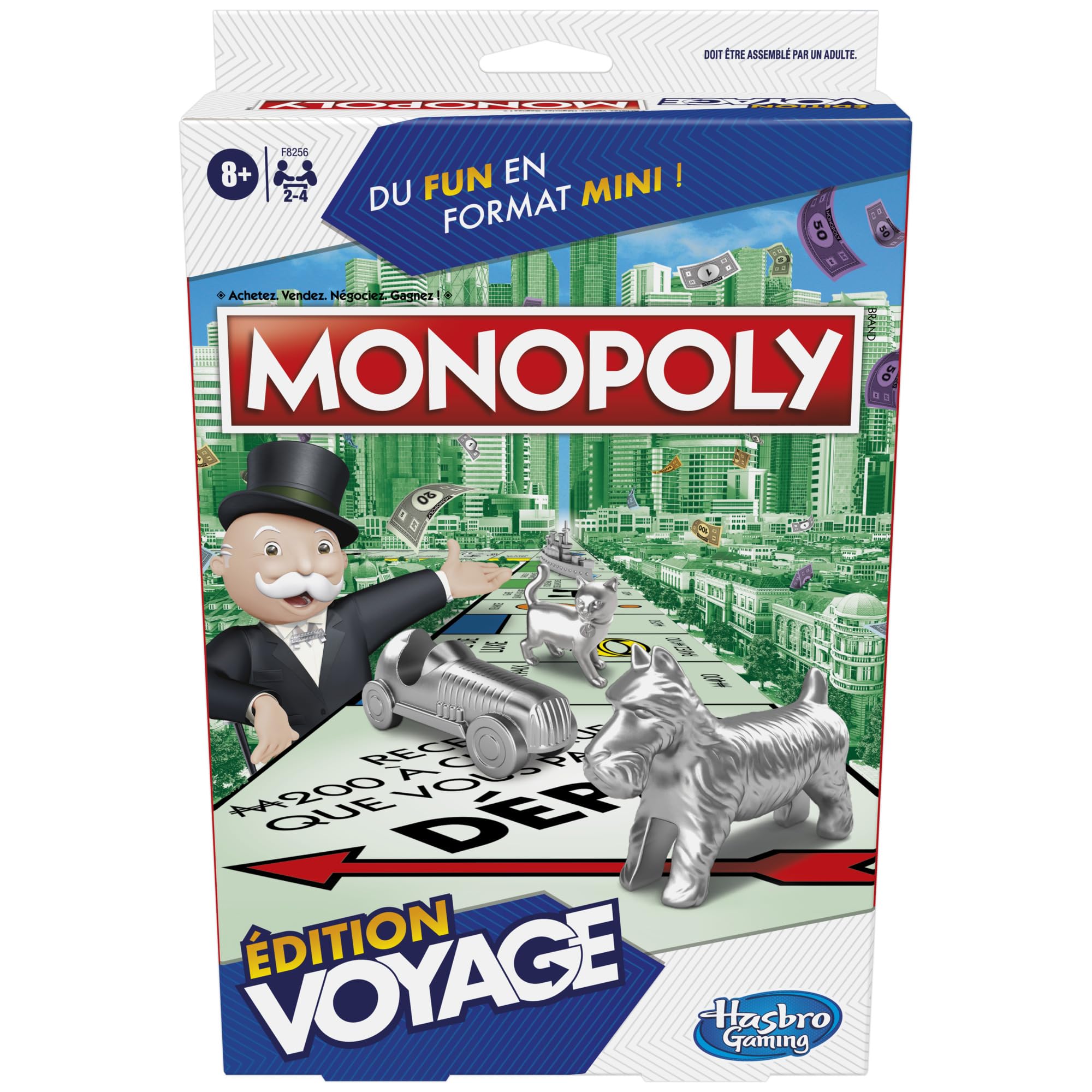 Monopoly Edizione di viaggio, gioco portatile per 2-4 giocatori, gioco di viaggio per bambini da 8 anni (versione francese