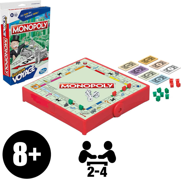 Monopoly Edizione di viaggio, gioco portatile per 2-4 giocatori, gioco di viaggio per bambini da 8 anni (versione francese