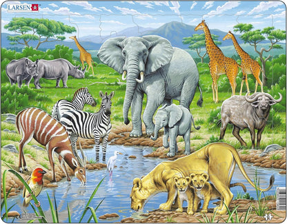 Larsen FH9 Watering Gat op de Afrikaanse Savanne, Frame puzzel met 65 stukjes
