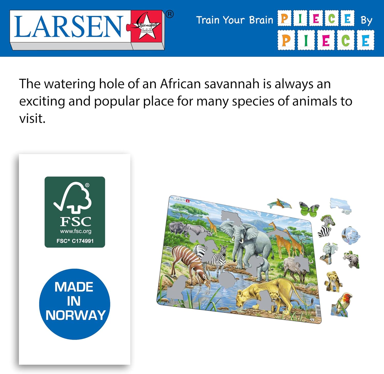 Larsen FH9 Watering Gat op de Afrikaanse Savanne, Frame puzzel met 65 stukjes