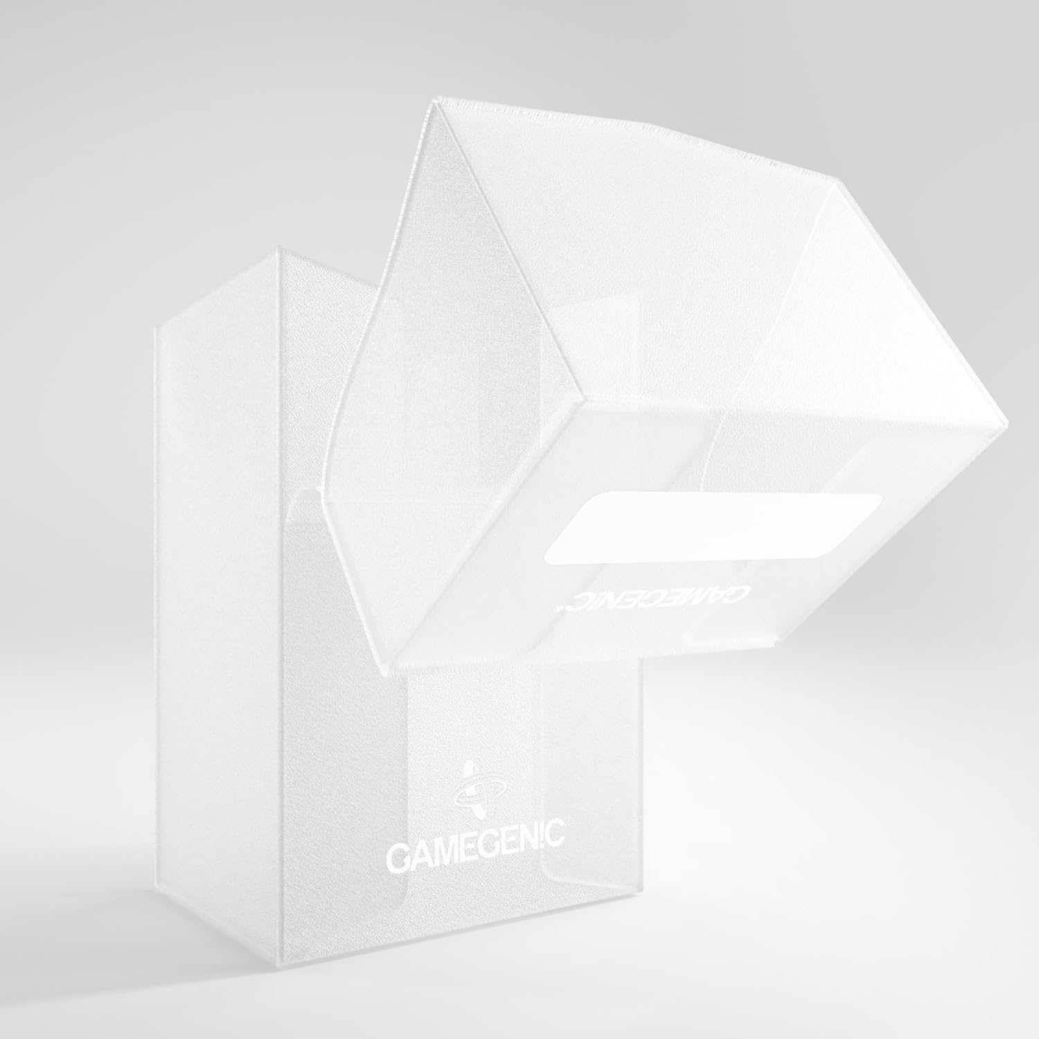 Gamegenic Mini-American Card Holder 60+, Heavy Duty Deck Box Holds 60 Single Arm Cards, Self Locking Lid with Cobra Neck Technology, Includes Flex Card Divider, Clear Colour