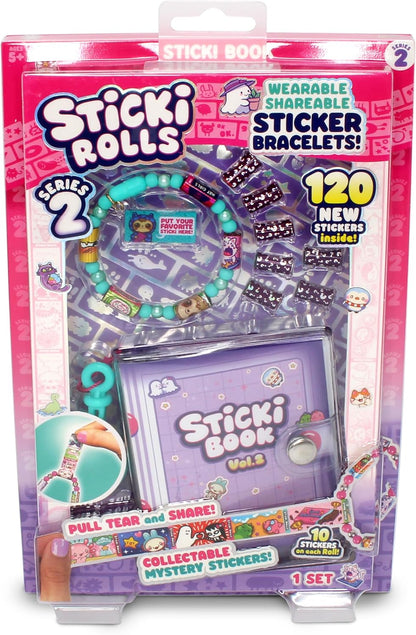Sky Castle Sticki Rolls Sticki Book Series 2, Wearable & Shareable Sticker Bracelet, 120 Mini Stickers, Bracelet and Sticki Book, Assorted colours and styles