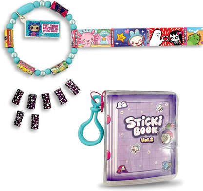 Sky Castle Sticki Rolls Sticki Book Series 2, Wearable & Shareable Sticker Bracelet, 120 Mini Stickers, Bracelet and Sticki Book, Assorted colours and styles
