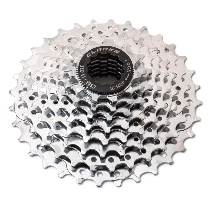 Clarks Cycle Systems C-8SC Nickle Plated 8 Speed MTB, Road & Hybrid Cassette Cassette, Silver, 11-32T, Compatible with Shimano/SRAM 8 Speed