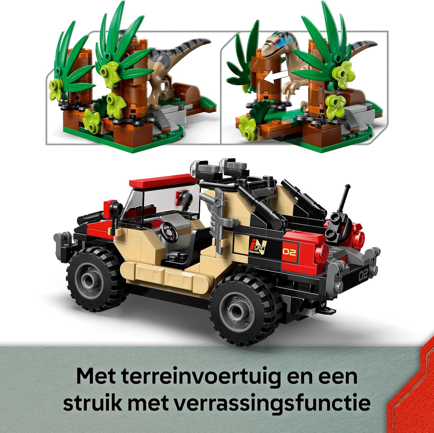 LEGO Jurassic World Raptor Off-Road Escape Dinosaur Toy - incl. 2 Dino Figures, Off-Road Car Toy & 2 Minifigures - Gift for 6+ Year Old Boys, Girls & Rebirth Movie Fans - 76972