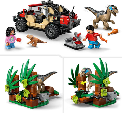 LEGO Jurassic World Raptor Off-Road Escape Dinosaur Toy - incl. 2 Dino Figures, Off-Road Car Toy & 2 Minifigures - Gift for 6+ Year Old Boys, Girls & Rebirth Movie Fans - 76972
