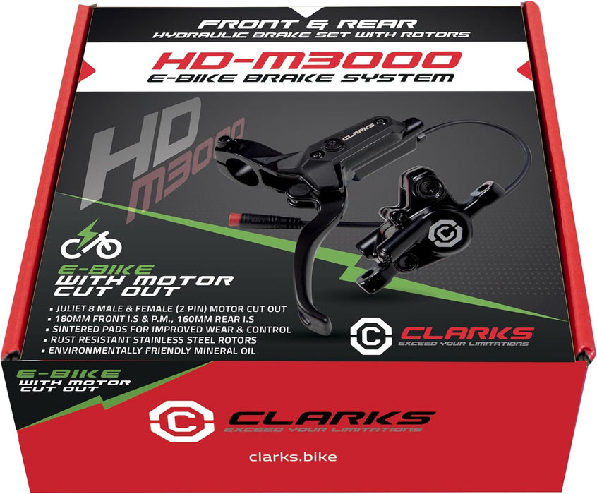Clarks Cycle Systems HD-M3000 E-Bike Hydraulische Scheibenbremsen Set inkl. Rotoren, Oliven, is-Halterungen, 180/160mm