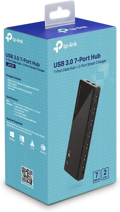 TP-Link UH720 USB Hub, 7-Port Docking Station with Extra 2x 2.4A Ultra Fast Charging Ports, 10x Data Transfer Speed up to 5Gbps, 1m USB3.0 Cable, Compatible with Windows, Mac OS X and Linux systems