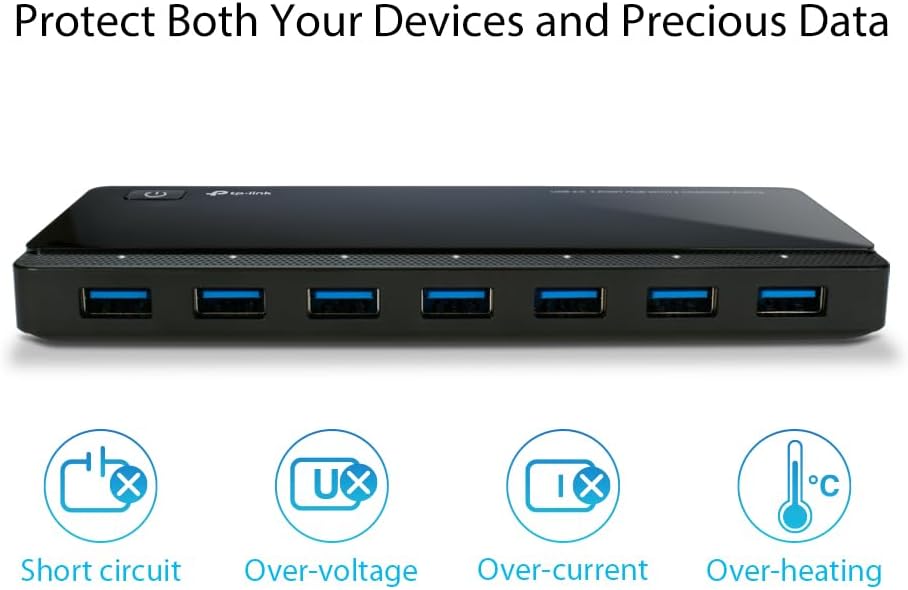 TP-Link UH720 USB Hub, 7-Port Docking Station with Extra 2x 2.4A Ultra Fast Charging Ports, 10x Data Transfer Speed up to 5Gbps, 1m USB3.0 Cable, Compatible with Windows, Mac OS X and Linux systems