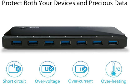 TP-Link UH720 USB Hub, 7-Port Docking Station with Extra 2x 2.4A Ultra Fast Charging Ports, 10x Data Transfer Speed up to 5Gbps, 1m USB3.0 Cable, Compatible with Windows, Mac OS X and Linux systems