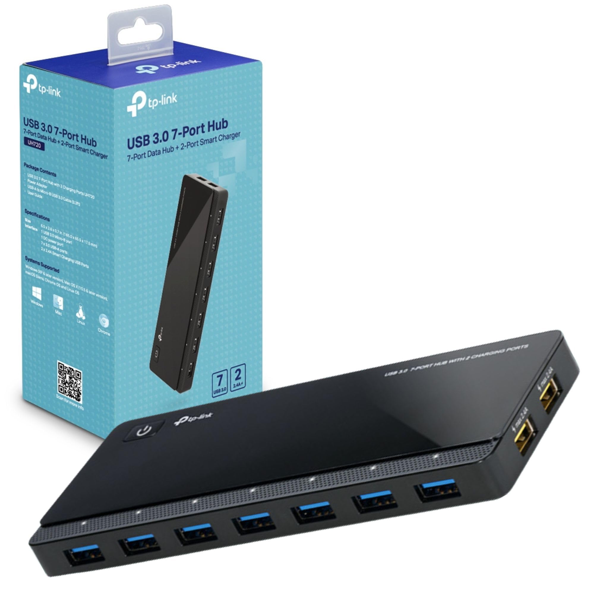 TP-Link UH720 USB Hub, 7-Port Docking Station with Extra 2x 2.4A Ultra Fast Charging Ports, 10x Data Transfer Speed up to 5Gbps, 1m USB3.0 Cable, Compatible with Windows, Mac OS X and Linux systems