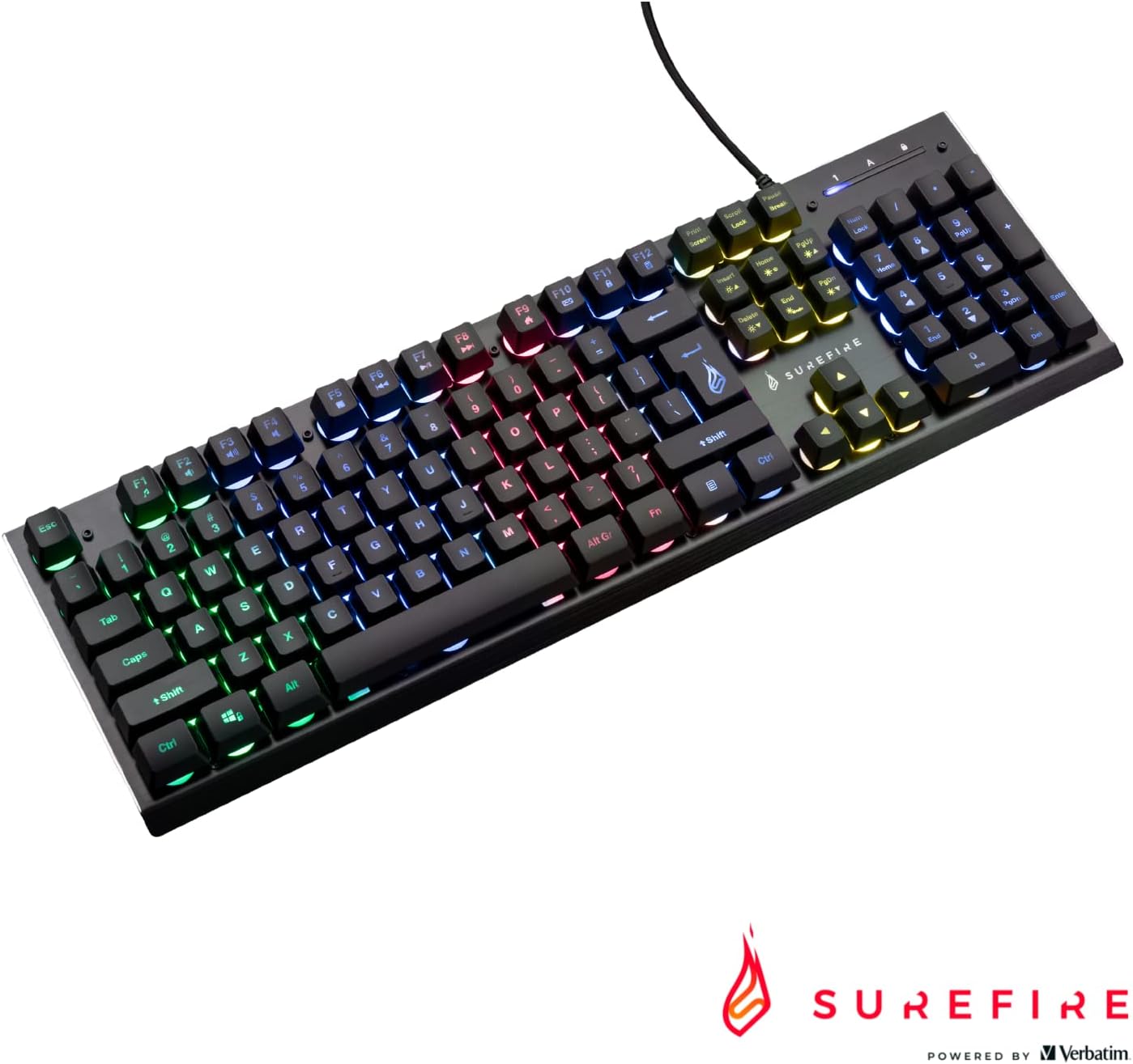 SureFire Kingpin X2 Gaming Keyboard US English, Gaming Multimedia Keyboard with Lighting, RGB Keyboard with Aluminium Faceplate, 25 Anti-Ghosting Keys, American Layout QWERTY