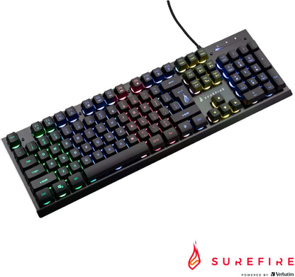 SureFire Kingpin X2 Gaming Keyboard US English, Gaming Multimedia Keyboard with Lighting, RGB Keyboard with Aluminium Faceplate, 25 Anti-Ghosting Keys, American Layout QWERTY