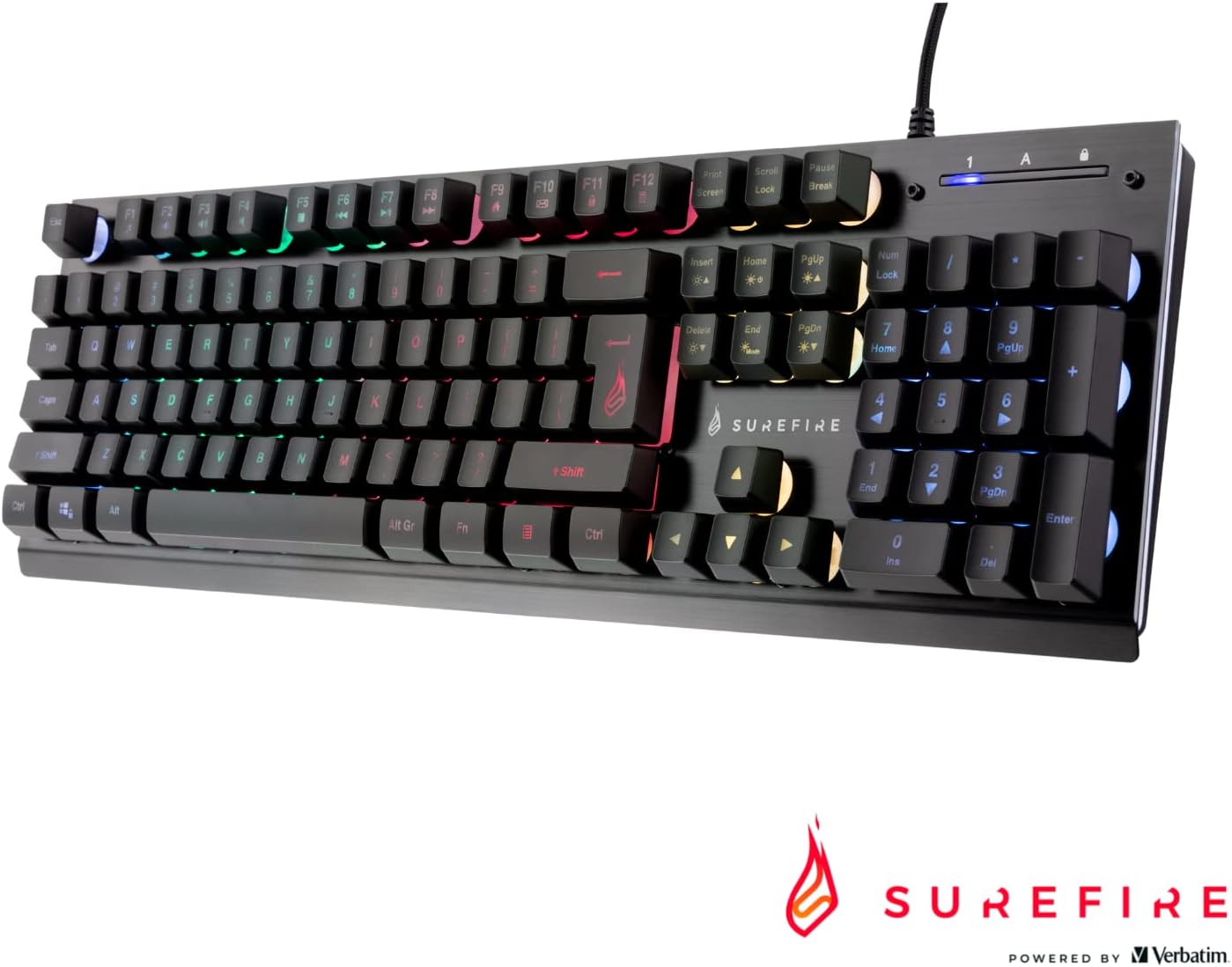 SureFire Kingpin X2 Gaming Keyboard US English, Gaming Multimedia Keyboard with Lighting, RGB Keyboard with Aluminium Faceplate, 25 Anti-Ghosting Keys, American Layout QWERTY