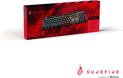 SureFire Kingpin X2 Gaming Keyboard US English, Gaming Multimedia Keyboard with Lighting, RGB Keyboard with Aluminium Faceplate, 25 Anti-Ghosting Keys, American Layout QWERTY