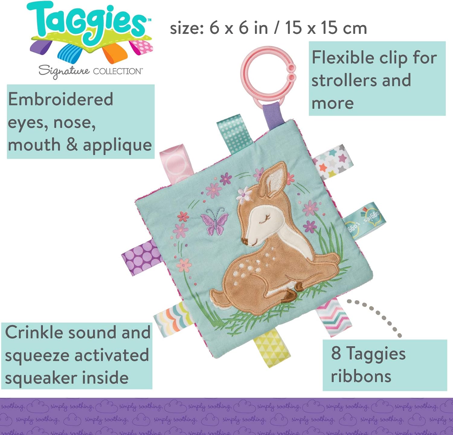 Taggies Crinkle Me Toy with Baby Paper & Squeaker, 16.5 x 16.5-Centimetres, Flora Fawn