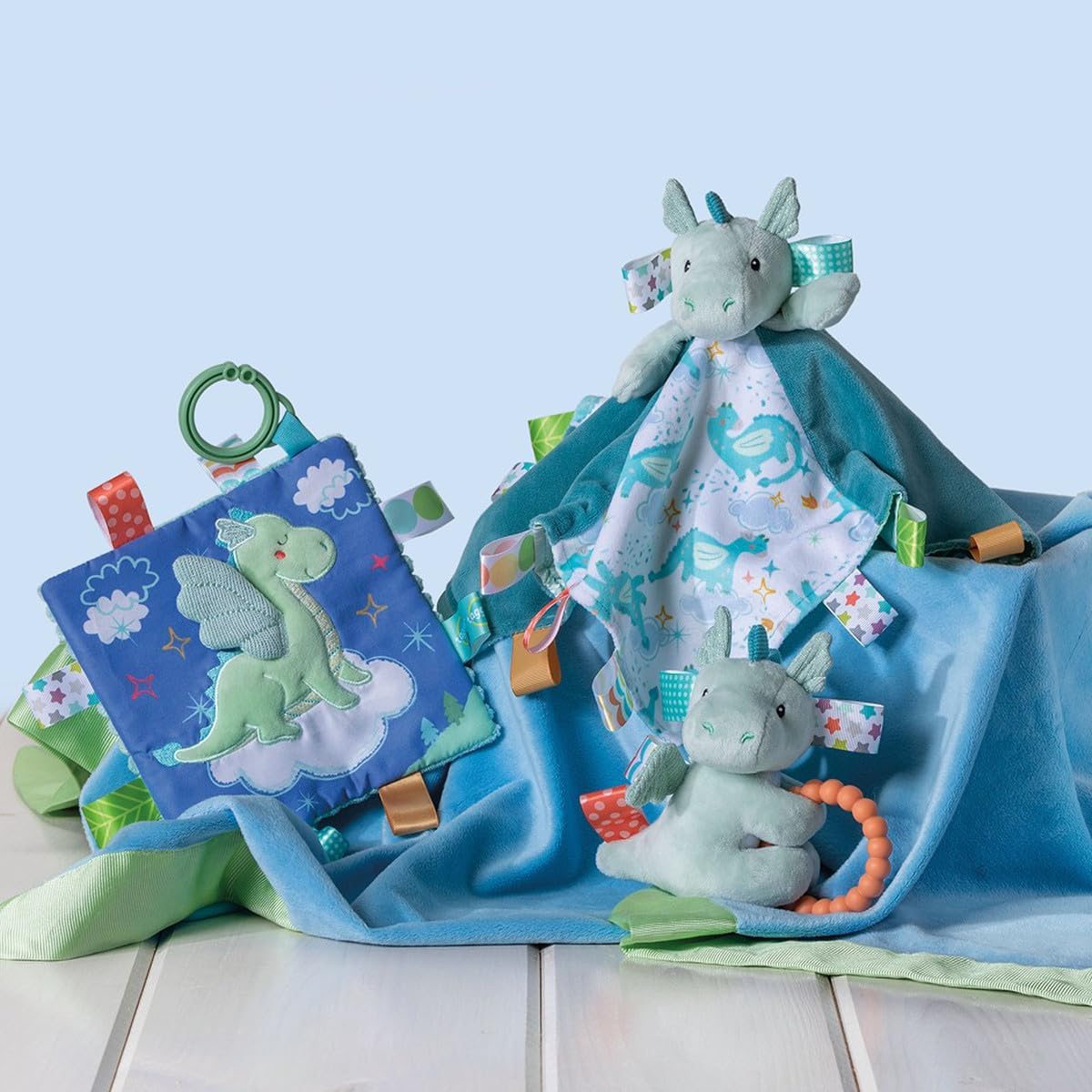 Taggies Kuscheltier Lovey Sicherheitsdecke mit sensorischen Tags, 33 x 33 cm, Drax Dragon