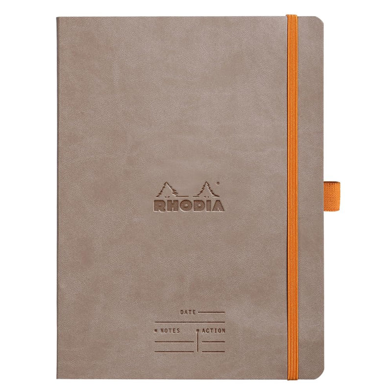 RHODIA 117784C - Taupe Meeting Soft Notebook - A5+ - Pre-Printed Date/Notes/Action - 160 Detachable Pages - 90G Clairefontaine Paper - Bookmark, Pencil Holder - Faux Leather Cover - Rhodiarama