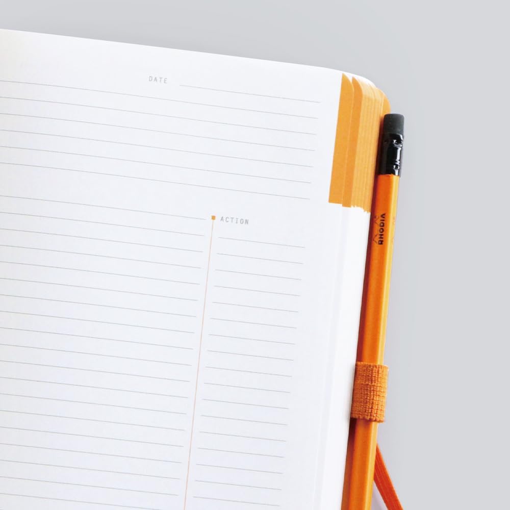 RHODIA 117784C - Taupe Meeting Soft Notebook - A5+ - Pre-Printed Date/Notes/Action - 160 Detachable Pages - 90G Clairefontaine Paper - Bookmark, Pencil Holder - Faux Leather Cover - Rhodiarama