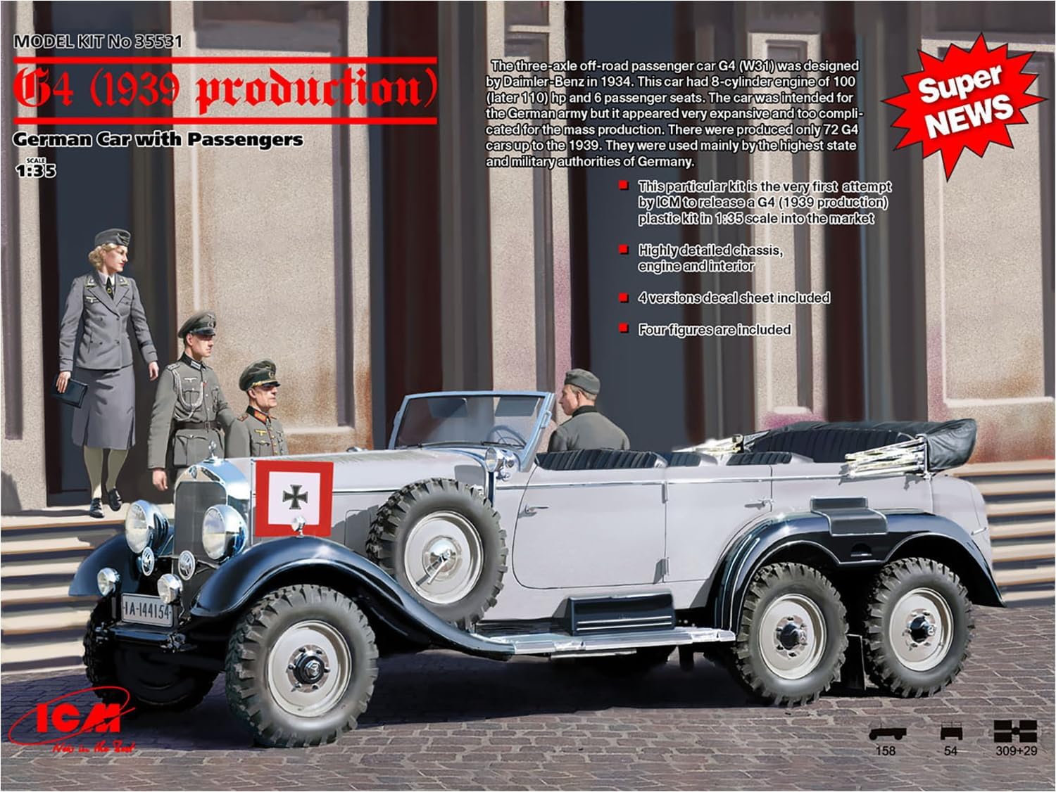 ICM ICM35531 1:35-G4 (1939) German Car w/Passengers