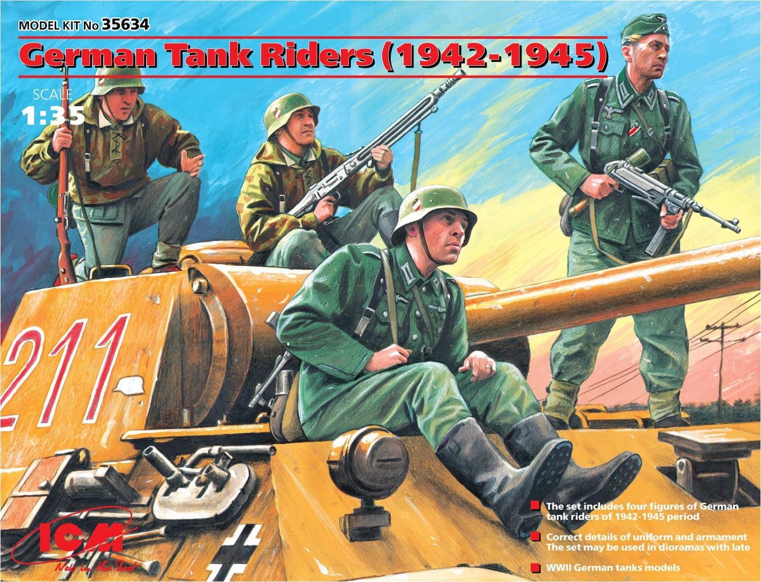 ICM ICM35634 1:35-German Tank Riders (1942-1945) 4 Figs, 0.69 x 1.3 x 5.08 cm