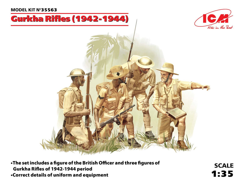 ICM ICM35563 1:35-Gurkha Rifles (1944) 4 Figs,black