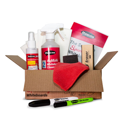 Show-me Whiteboard cleaning kit | Sprays | Pens | Eraser | Cloths | Keep whiteboards sparkling clean