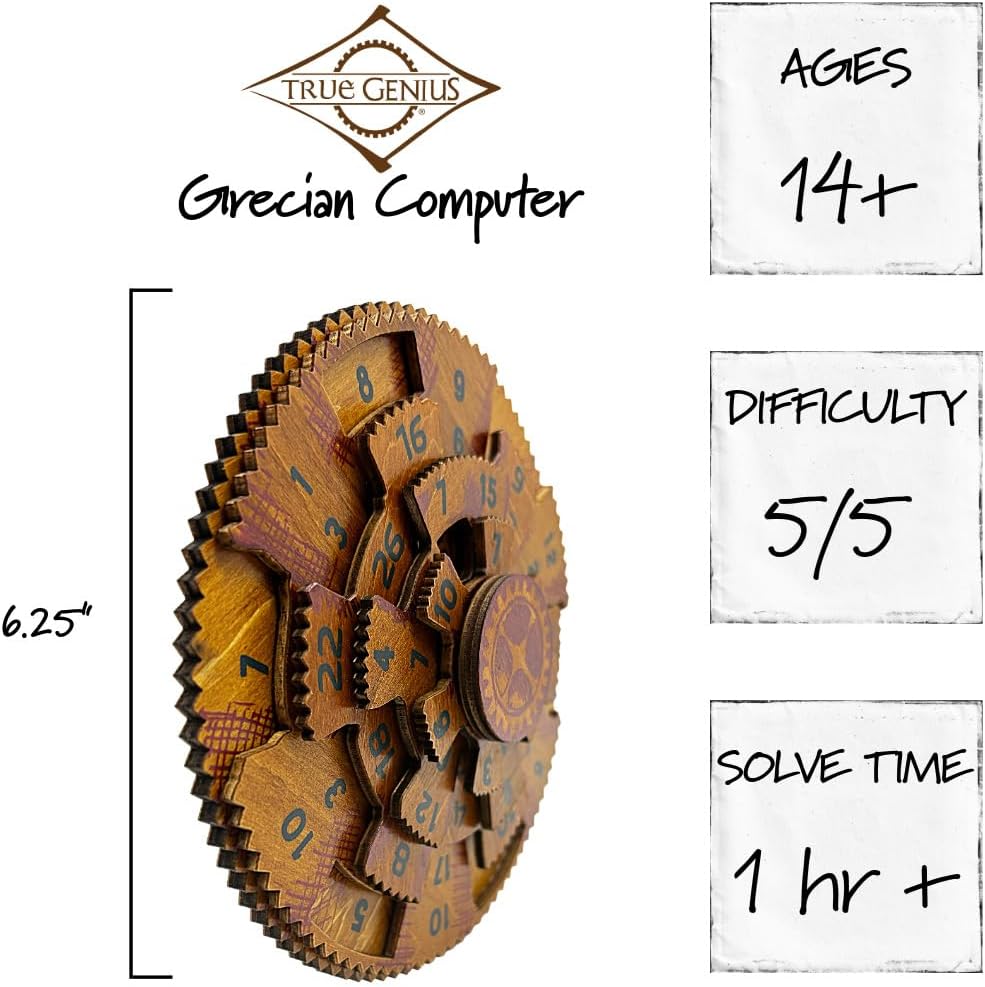 The Happy Puzzle Company | True Genius Grecian Computer | Wood Brain Teaser Puzzle Based Ancient Artifacts | Learn Lateral Thinking & Problem Solving Skills | Ages 14+