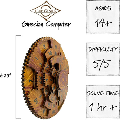 The Happy Puzzle Company | True Genius Grecian Computer | Wood Brain Teaser Puzzle Based Ancient Artifacts | Learn Lateral Thinking & Problem Solving Skills | Ages 14+