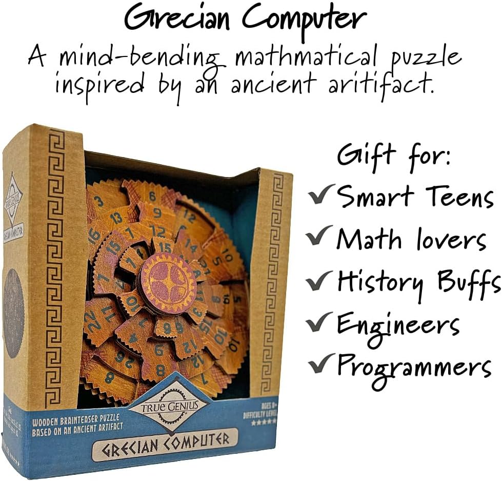 The Happy Puzzle Company | True Genius Grecian Computer | Wood Brain Teaser Puzzle Based Ancient Artifacts | Learn Lateral Thinking & Problem Solving Skills | Ages 14+