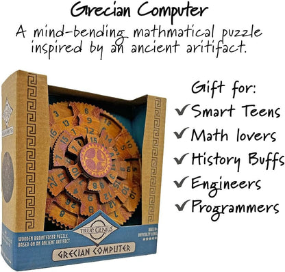The Happy Puzzle Company | True Genius Grecian Computer | Wood Brain Teaser Puzzle Based Ancient Artifacts | Learn Lateral Thinking & Problem Solving Skills | Ages 14+