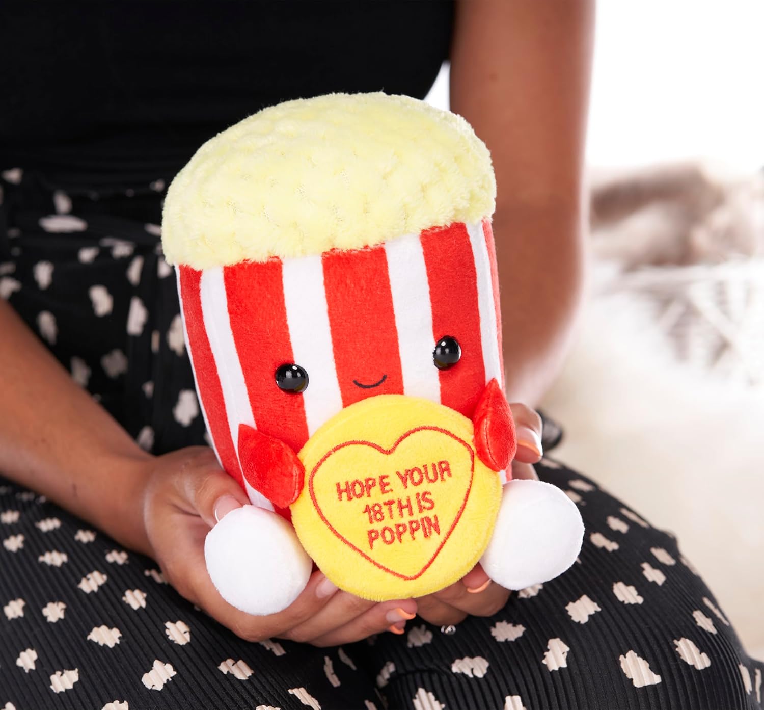 Swizzels Love Hearts 7" (18cm) "Hope Your 18th is Poppin" Popcorn Plush Soft Toy