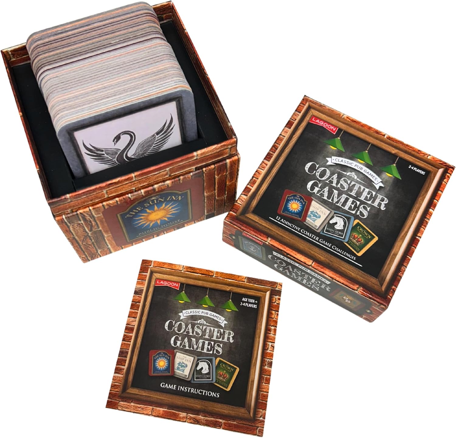 Classic Pub Coaster Games Compendium, 12 Bar Games, 40 Lagoon Pub Coasters, 2-4 Players