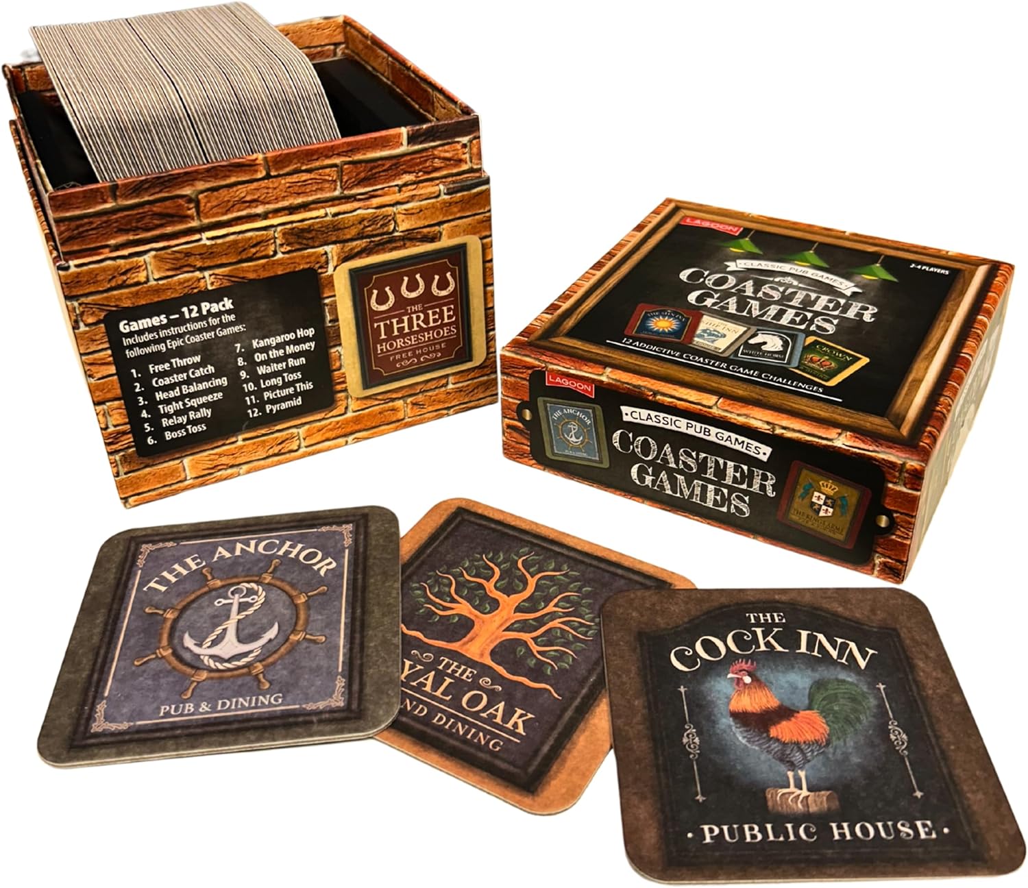 Classic Pub Coaster Games Compendium, 12 Bar Games, 40 Lagoon Pub Coasters, 2-4 Players