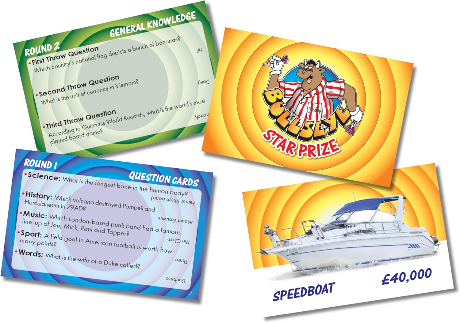 Bullseye The Mini Game, Classic TV Show Card Game with Darts Dice, 2-4 Players, Ages 8+, Blue